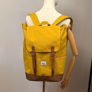 Herschel Supply Company Yellow Roll-Top Backpack with Brown Trim